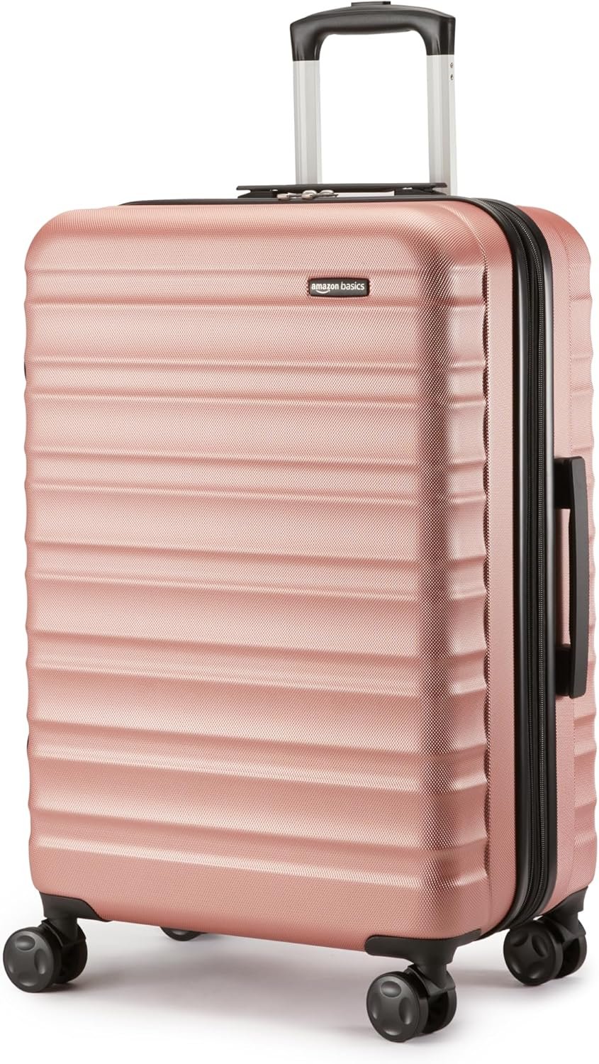 Amazon Basics Valise Rigide, Extensible et Taille Moyenne (68 cm), Coque en ABS Anti-rayures, 4 Roulettes Pivotantes, Or Rosé