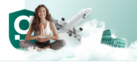 kiwi.com votre vol au meilleur prix une femme zen et un avion qui décolle